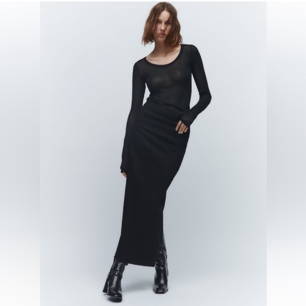 ZARA The Contour ZW Denim Maxi Skirt in Black